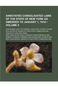Annotated Consolidated Laws of the State of New York as Amended to January 1, 1918 (Volume 5); Containing Also the Federal and State Constitutions Wit