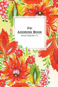 Large Address Book - Office/Desk 8.5 X 11: Floral Orange