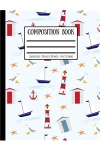Nautical Pattern Composition Book: College Ruled - 100 Pages / 200 Sheets - 7.44 X 9.69 Inches