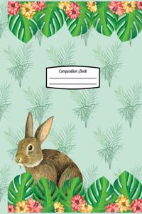 Composition Book: 8.5 X 11 Mint Green with Rabbit & Flowers & Leaves - Composition Book for School or Activities, Softcover, College Ruled, 150 Pages (75 Sheets Front