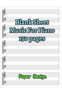Blank Sheet Music for Piano: White Cover, Bracketed Staff Paper