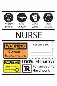 Honest Work Notebook for Nurse