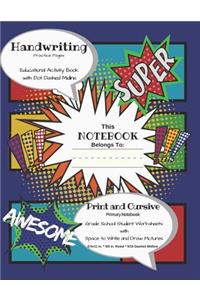 Handwriting Practice Pages Educational Activity Book with Dot Dashed Midline