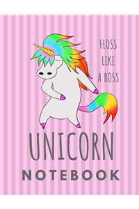 Unicorn Notebook Floss Like A Boss: Unicorn Flossing Dance Composition Notebook -Large Book College Ruled Line Paper 8.5"X11" For for School / Work / Journaling