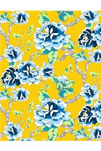 My Big Fat Journal Notebook Blue Tokyo Rose Pattern On Yellow