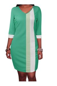 GodeyesWomen Godeyes Womens V Neck 3/4 Sleeve Plus-Size Collision Color Mid Dresses