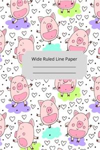 Cute Baby Pig Theme Wide Ruled Line Paper