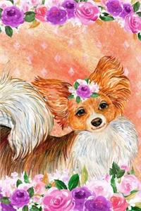 Bullet Journal Notebook for Dog Lovers Papillon in Flowers 5