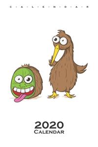 Crazy looking Kiwi bird and Kiwi fruit Calendar 2020