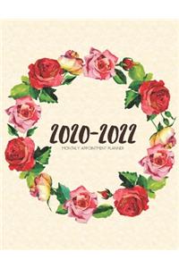 2020-2022 Three 3 Year Planner Watercolor Roses Wreath Monthly Calendar Gratitude Agenda Schedule Organizer