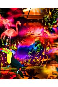 Tropical Flamingo Notebook: Blank Lined Composition Notebook 75 Sheets / 150 Pages 7.5 x 9.25 inch .