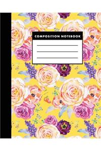 Composition Notebook: Vintage Flower Watercolor a Composition Notebook for Study: Size 8x10 Inches