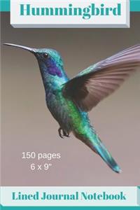 Hummingbird Lined Journal Notebook 150 Pages 6 X 9: Classic Soft Cover Diary Log Book Ruled for Writing Sketching Planning Documenting