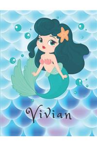 Vivian: Personalized Mermaids Sketchbook For Girls With Pink Name - Girls Customized Personal - Personalized Unicorn sketchbook/ journal/ blank book - 8.5x1