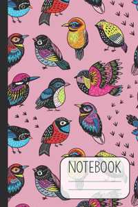 Notebook with Beautiful Bird Design on Pink: Pretty Lined Notebook (Journal / Diary) for Women