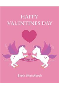 Happy Valentines Day Unicorn Couple Blank Sketchbook