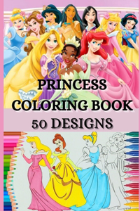 Princess Coloring Book 50 designs: Great Gift for Kids Ages 4-8