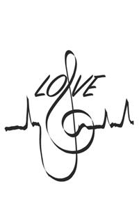 Love - Music Clef Bass treble - music book, music lines, notebook, notepad, 120 pages, souvenir gift book, also suitable as a decoration for birthday or christmas