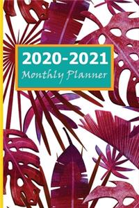 2020-2021 Monthly Planner Two Color Red Blue Blue Floral 2 Year Monthly Planner