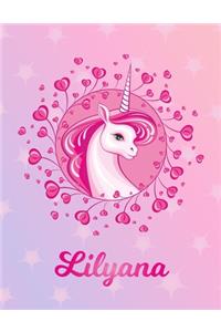 Lilyana: Lilyana Magical Unicorn Horse Large Blank Pre-K Primary Draw & Write Storybook Paper - Personalized Letter L Initial Custom First Name Cover - Story