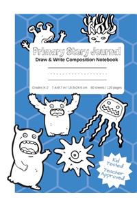 Primary Story Journal - Draw & Write Composition Notebook Grades K-2 - Cute Fun Monsters Cover to Color! Kindergarten to Early Childhood Dotted Midline Picture Space