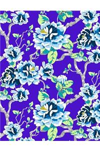 My Big Fat Journal Notebook Blue Tokyo Rose Pattern On Purple