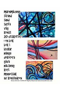 marinmålning strand sand surfa våg konst 20 utskrifter i en bok bok 1 brukar hänga dekorera gåva hälsning kort minnessak av konstnären Grace Divine