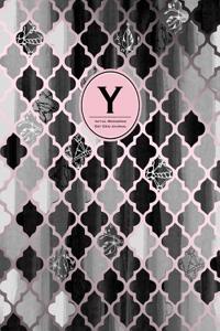 Initial y Monogram Journal - Dot Grid, Moroccan Black, White & Blush Pink