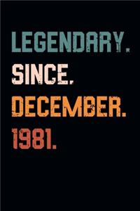 Blank Lined Journal, Notebook, Diary, Planner - Legendary Since December 1981 - 38th Birthday Gift For 38 Years Old Men and Women born in December