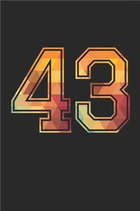 Blank Lined Journal, Notebook, Diary, Planner - 43 Lucky Number Sports Team No. 43 Age Year 1943 - 43rd Birthday Gift For 43 Years Old Men and Women