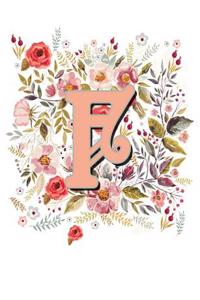 F Monogram Letter Floral Wreath Notebook