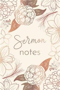 Sermon Notes Journal: Elegant Bronze Floral Design: Practical Worship Notebook