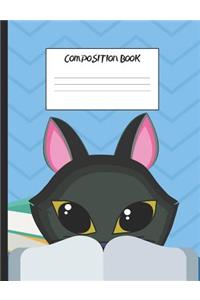 Composition Book: Cat Looking Over Book, 200 Pages, College Ruled (7.44