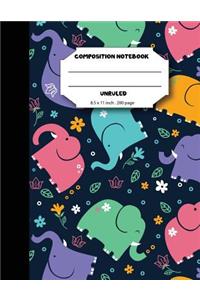 Composition notebook unruled 8.5 x 11 inch 200 page, cute elephant pattern