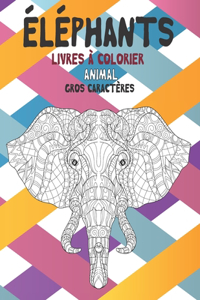 Livres à colorier - Gros caractères - Animal - Éléphants