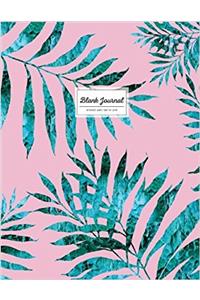 Blank Journal (Diary, Notebook) - Emerald Palm Leaf on Pink