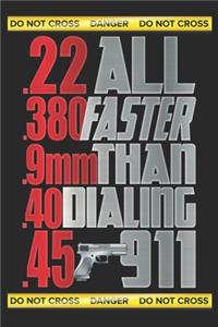 Danger do not cross .22 All .380 Faster .9mm Than .40 dialing .45 911