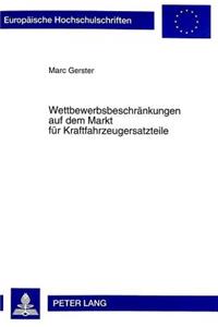 Wettbewerbsbeschraenkungen auf dem Markt fuer Kraftfahrzeugersatzteile: Eine Rechtsvergleichende Untersuchung Unter Beruecksichtigung Der Gvo Nr. 1475/95 Und Der Entwuerfe Zu Einem Einheitlichen Europaeischen Geschmacksm