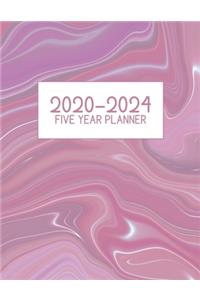 2020-2024 Five Year Planner: Jan 2020-Dec 2024, 5 Year Planner, grey pink marbled igital paper cover, featuring 2020-2024 Overview, daily, weekly, monthly view, areas for: to do