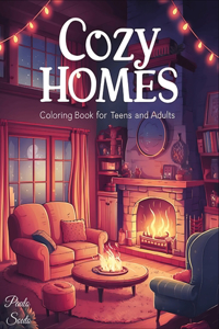 Cozy Homes: Coloring Book for Adults and Teens with Calm and Cozy Spaces with Cute Animals for Relaxation & Stress Relief