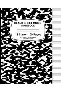 Blank Sheet Music Notebook - (Black Marble): 8" x 10" (20.32 x 25.4 cm), 12 Stave,100 Pages, Durable Soft Cover