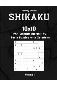 SHIKAKU - 10x10 - 256 Medium Difficulty Logic Puzzles with Solutions - Volume 1