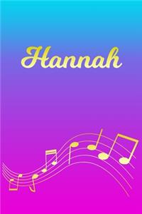 Hannah: Sheet Music Note Manuscript Notebook Paper - Pink Blue Gold Personalized Letter H Initial Custom First Name Cover - Musician Composer Instrument Com