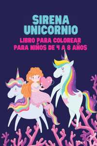 Sirena Unicornio libro para colorear para niños de 4 a 8 años