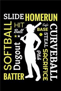 Softball Slide Homerun Hit Ball Safe Base Steal Sacrifice Pitch Curveball Batter Dugout