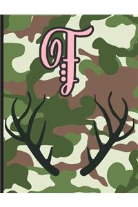 F: Camouflage Monogram Initial F Notebook for Girls - 8.5" x 11" - 100 pages, College Ruled- Camo, Hunting, Huntress, Outdoors, Country