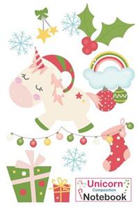 Unicorn Composition Notebook: White Christmas Themed Unicorn Xmas Notebook Journal Diary