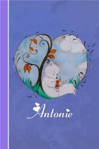 Antonie: Cahier Personnalisé - Fox Avec Coeur - Couverture Souple - 120 Pages - Vide - Notebook - Journal Intime - Scrapbook - Idée Cadeau