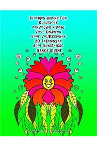 Bloemen having fun Kleurboek eenvoudig niveau voor kinderen voor volwassenen 20 tekeningen door kunstenaar Grace Divine