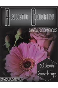 Realistic Coloring Grayscale Coloring Books Grayscale Flowers Vol.1